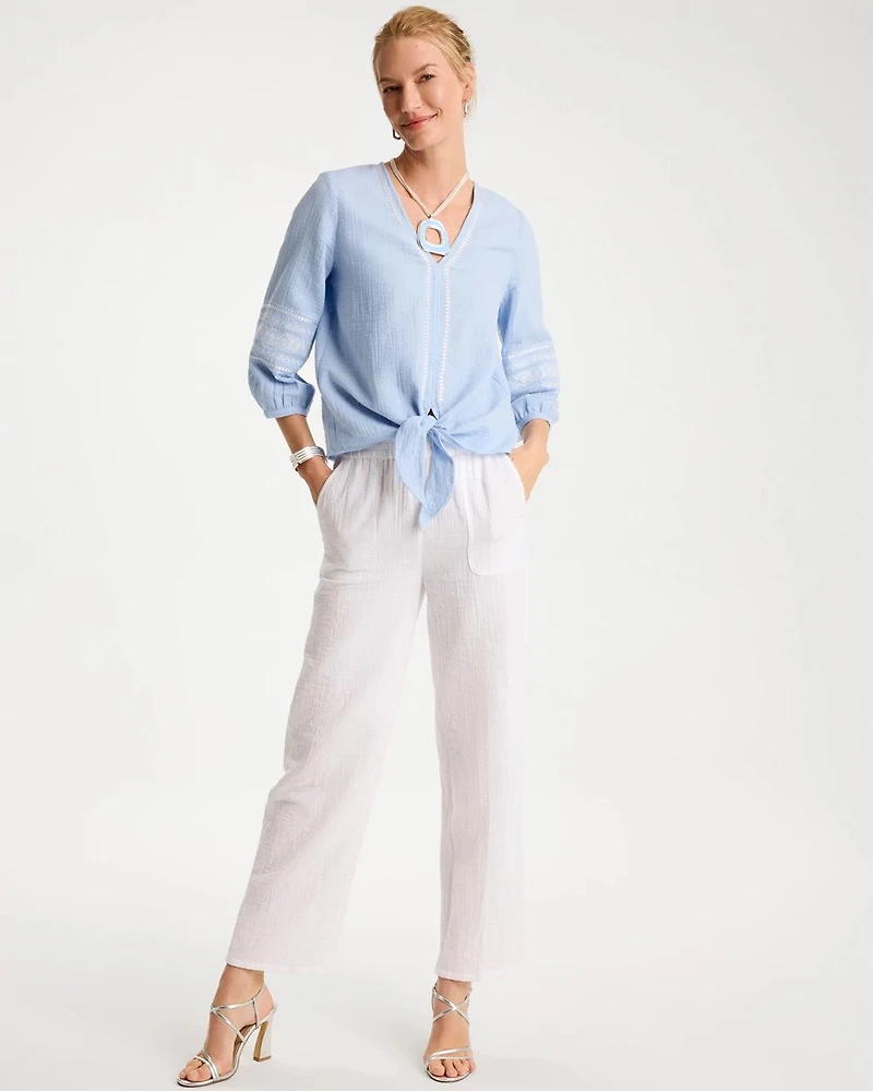 Cotton Gauze Tie-Front Blouse