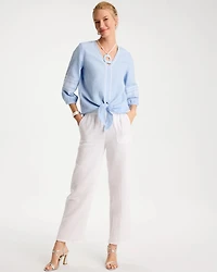 Cotton Gauze Tie-Front Blouse
