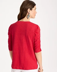 Linen Ruched Sleeve Tee