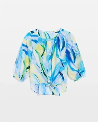 Printed Oversized Tie-Front Top