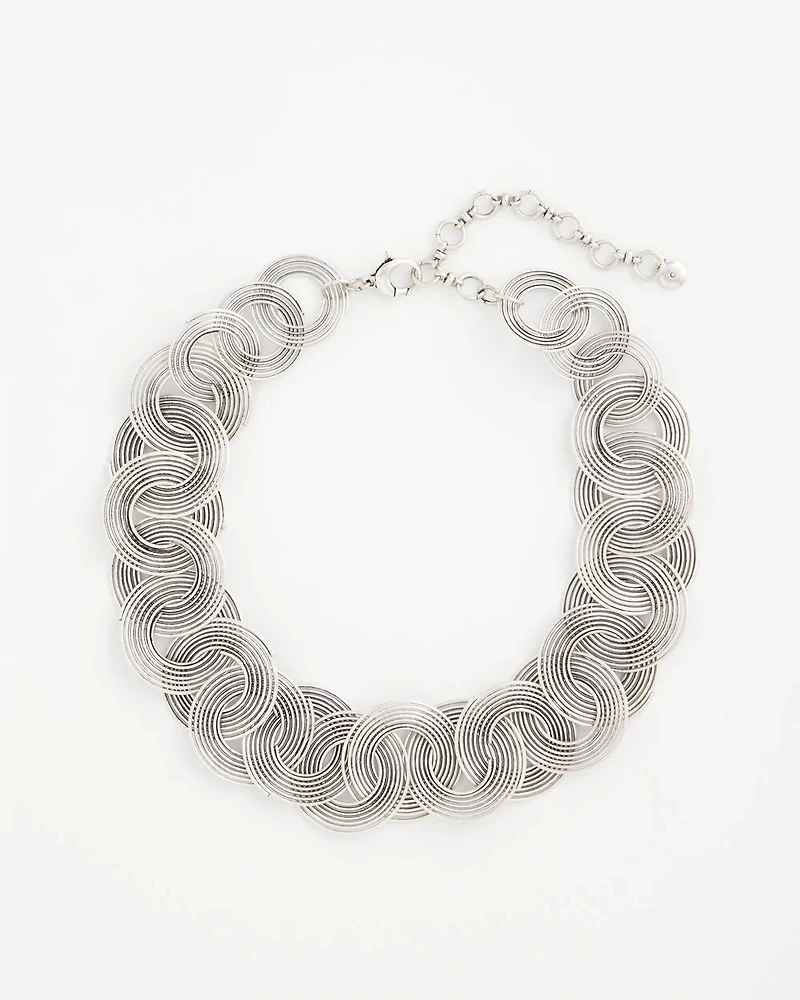 Silvertone Concentric Circles Statement Necklace