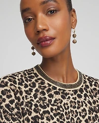 Embellished Crewneck Animal-Print Sweater