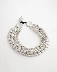 Silver-Tone Pebble Links Bib Necklace