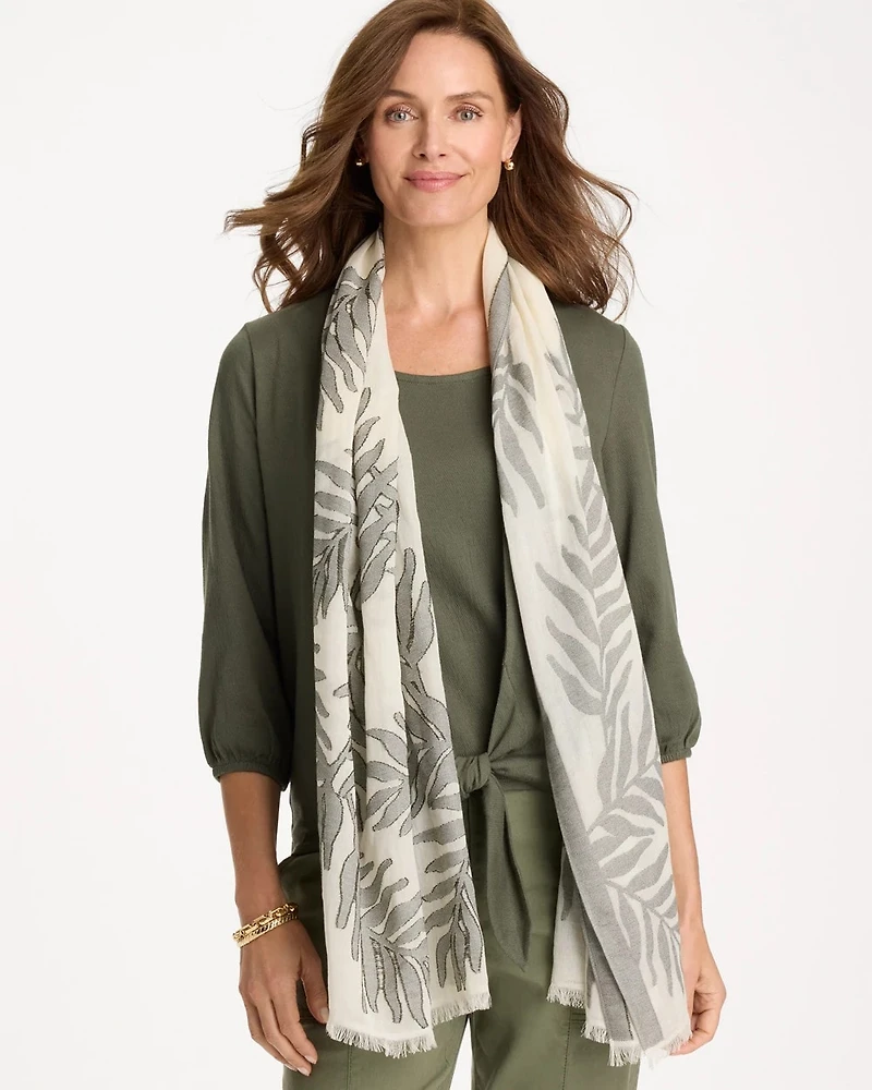 Palm Embroidered Oblong Scarf