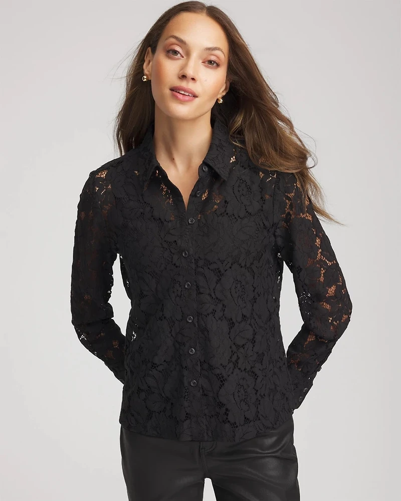 Classic-Fit Collared Lace Shirt