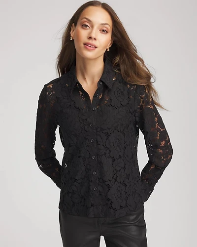 Classic-Fit Collared Lace Shirt