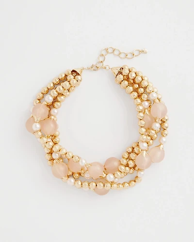 Gold Pink Chunky Beaded Necklace