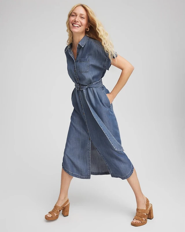 white christmas dresses Down for It Denim Midi Dress L main image 1