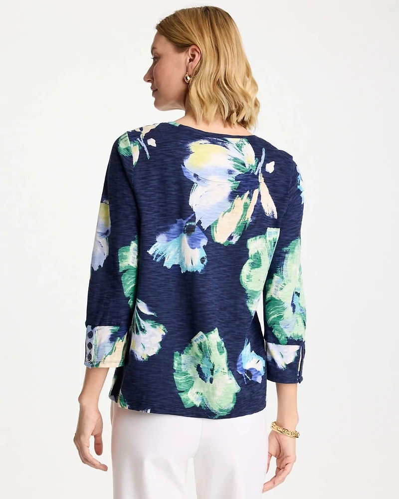 Printed Slub Button Detail Tee