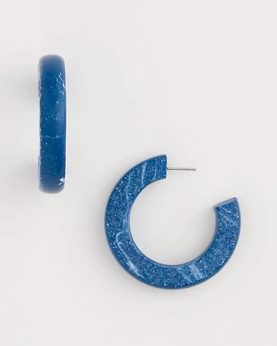 Blue-Neutral Wood Hoop Earrings
