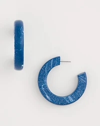 Blue-Neutral Wood Hoop Earrings