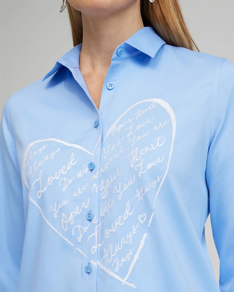 No Iron™ Stretch Embroidered Heart Shirt
