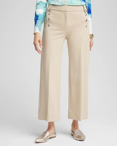 Button Knit Twill Cropped Pants