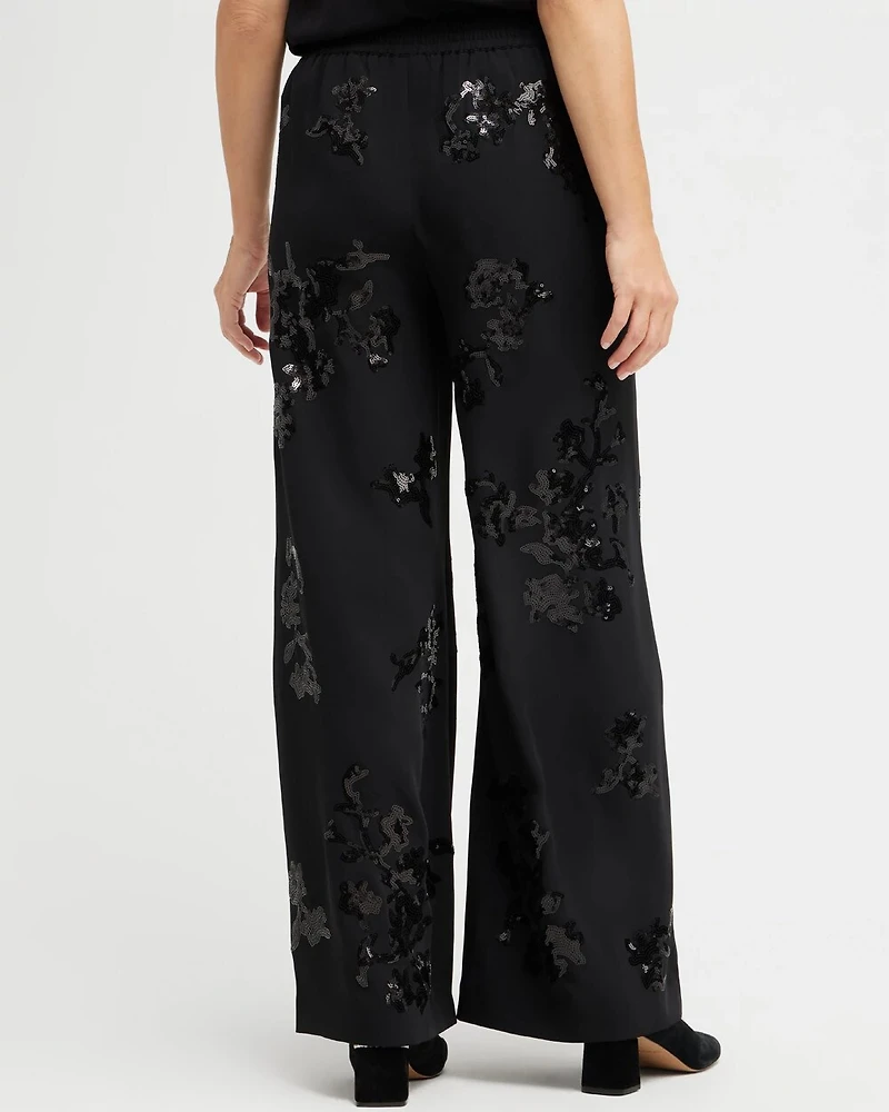 Floral Sequin Wide Leg Pants