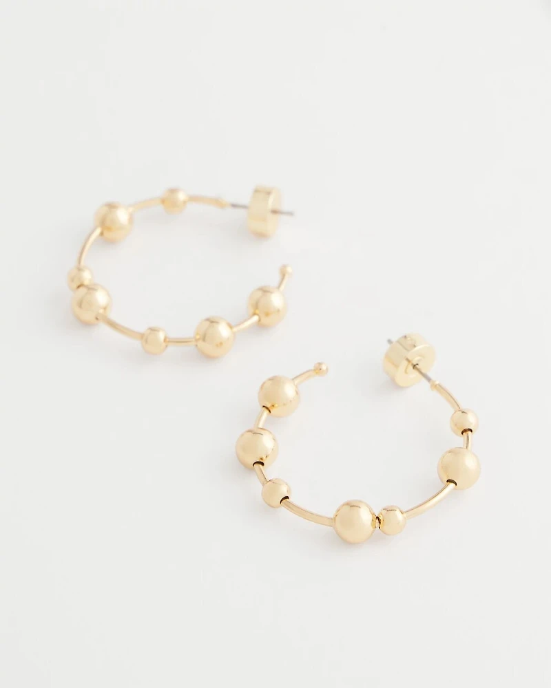 Goldtone Beaded Hoop Earrings