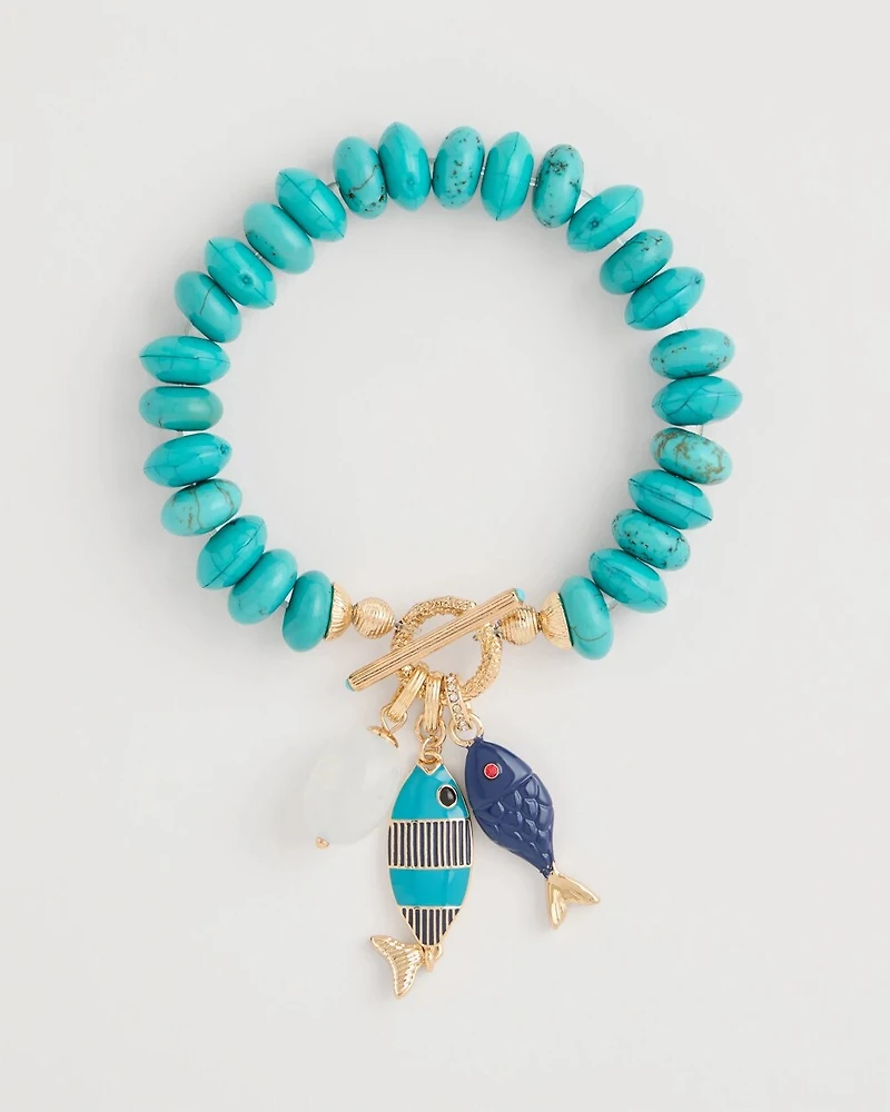 Turquoise Stone Toggle Charm Bracelet
