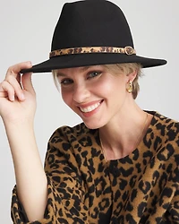 Animal-Print-Trim Wool Felt Fedora Hat