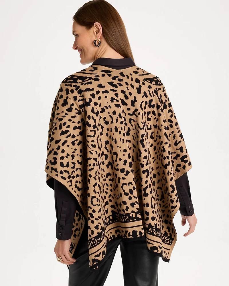 Tipped Animal Jacquard Reversible Ruana