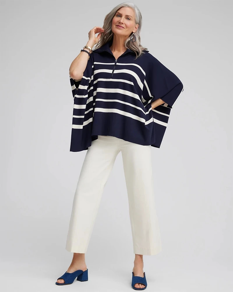 Stripe Zip Collar Sweater Poncho