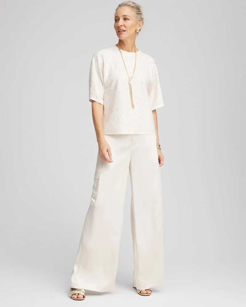 Short Sleeved Sequin Pullover Sweater