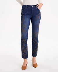 Embroidered Girlfriend Slim Ankle Jeans