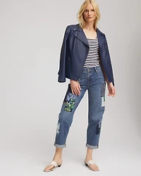Boyfriend Patchwork Cropped Jeans