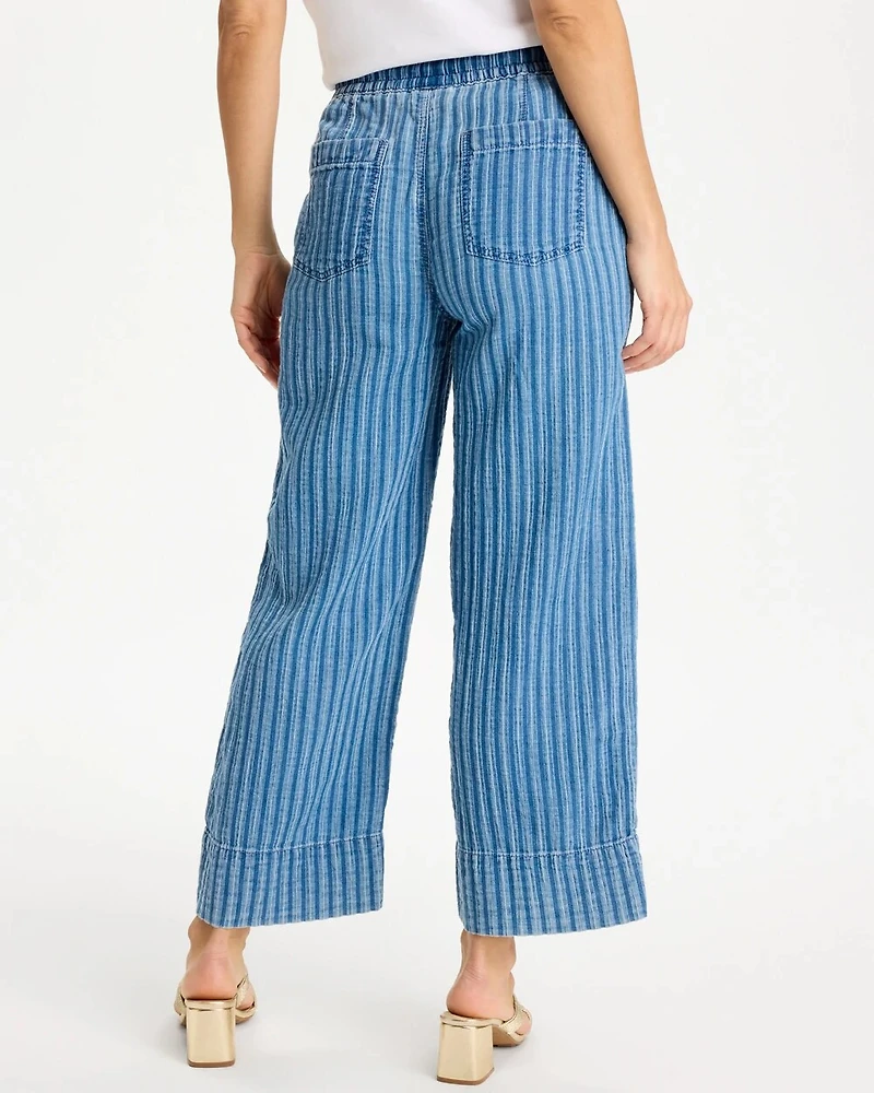 Gauze Striped Wide Crop Jean