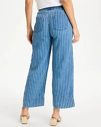 Gauze Striped Wide Crop Jean