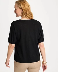 Linen Ruched V-Neck Tee