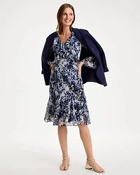 Chiffon Ruffled-Surplice Godet Dress