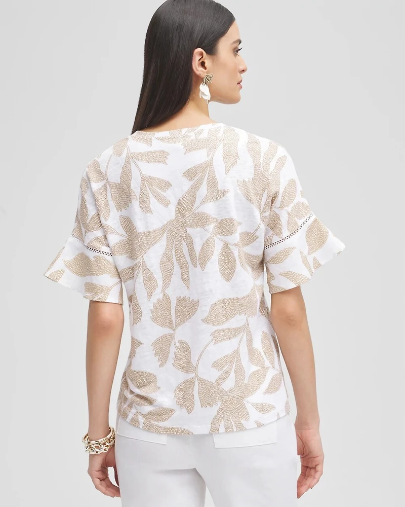 Leaves Linen Blend Flutter Sleeve Top