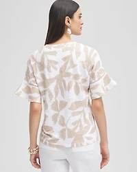 Leaves Linen Blend Flutter Sleeve Top