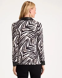Zebra Animal Print Knit Leather-Trim Tee