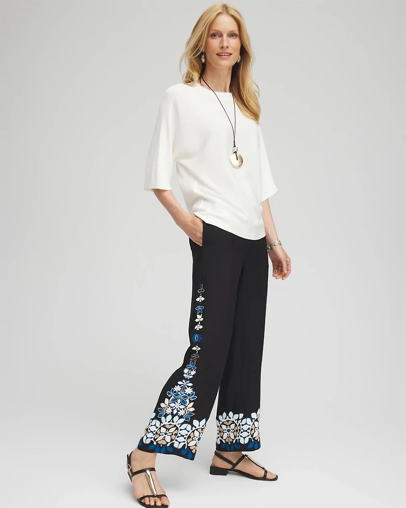 Placed Floral Print Soft Cropped Pants