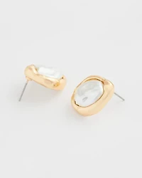 Pearlescent Golden Rimmed Stud Earrings