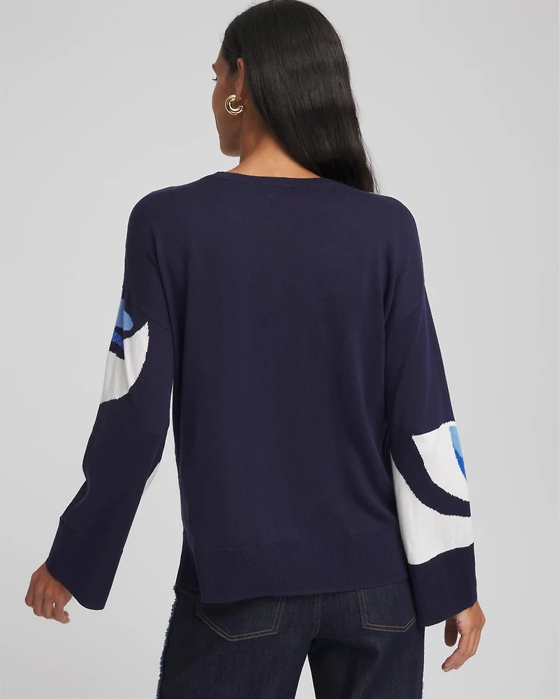 Floral Intarsia Crewneck Pullover