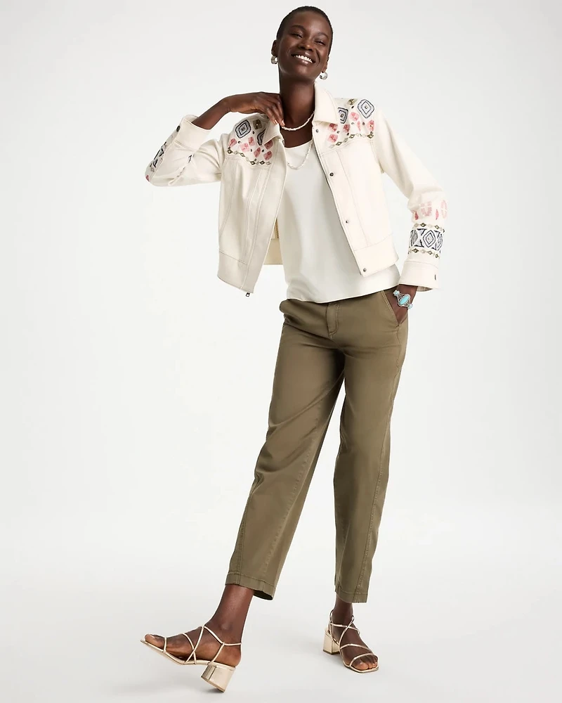 Cropped Embroidered Denim Jacket