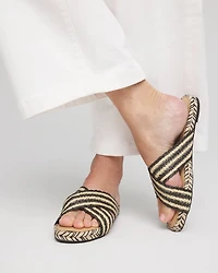 Striped Raffia Cross-Strap Slide Sandal