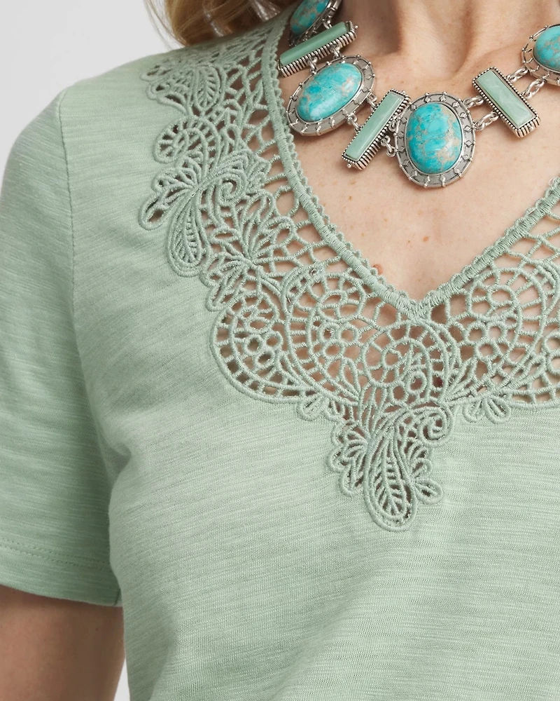 Lace V-Neck Slub Tee