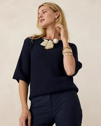 Pointelle Crewneck Pullover Sweater