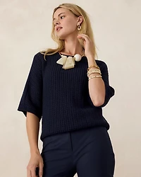 Pointelle Crewneck Pullover Sweater