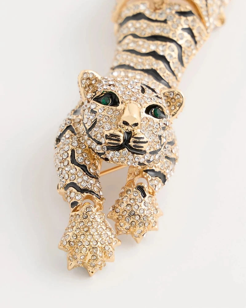 Faux Diamond Tiger Brooch