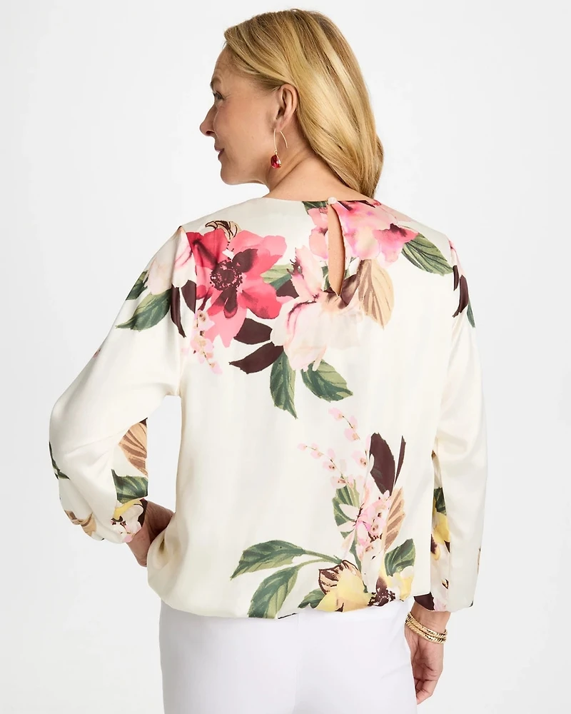 Crewneck Satin Bubble Hem Top