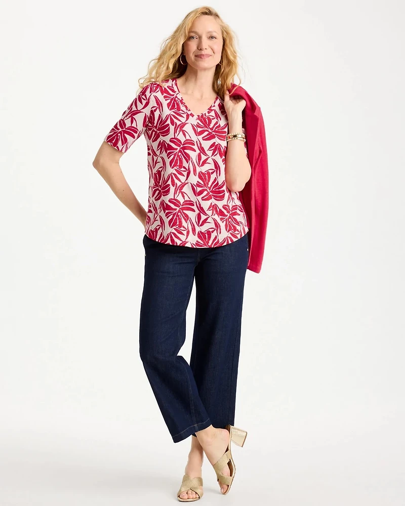 Printed Cotton Slub V-Neck Tee
