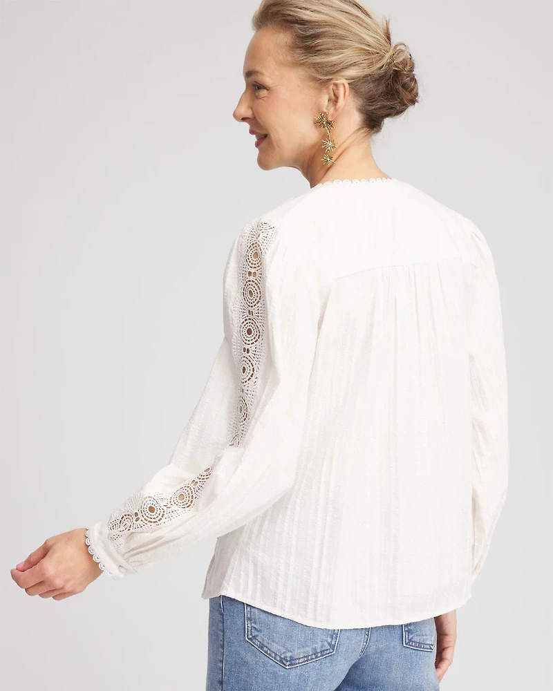 Split-neck Lace Trim Blouse