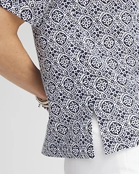 Tile Print Slub Scoop-Neck Tee