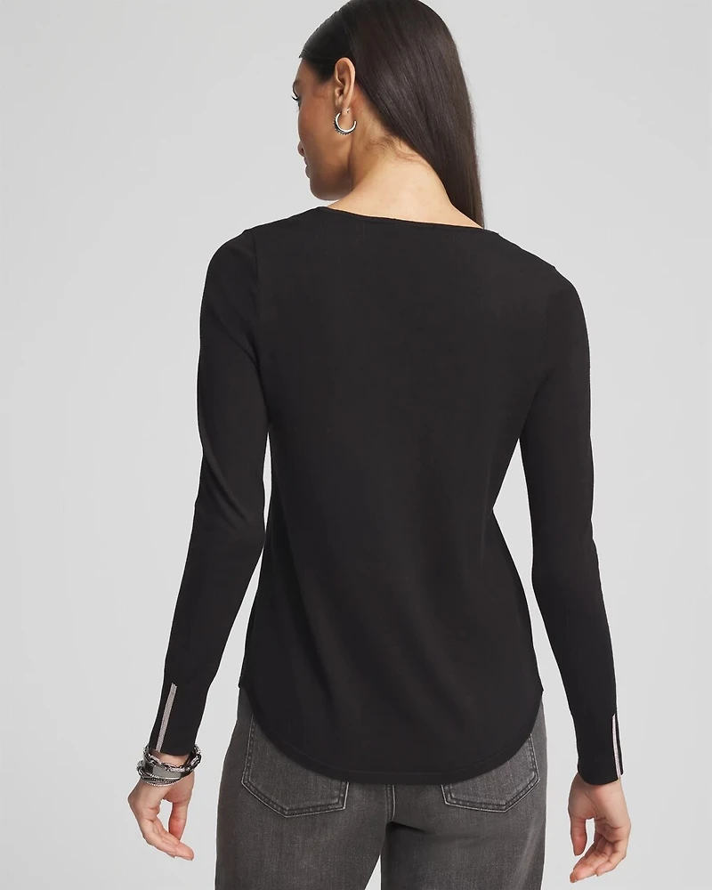 Caviar Trim V-Neck Pullover Sweater