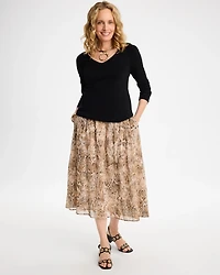Georgette Pull-On Midi Skirt