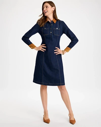 Denim Faux Suede Detail Dress