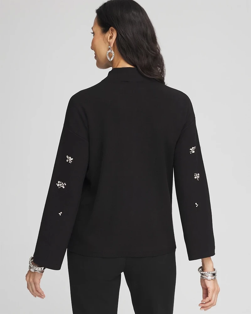 Embellished Mockneck Pullover Sweater